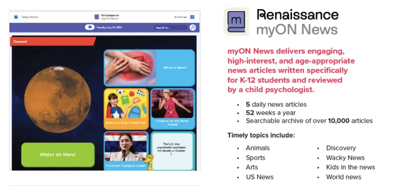 培养国际视野，中高考阅读素材库，myON News 新闻阅读系统